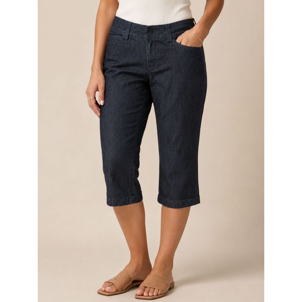 Lee Natural Fit Denim Capri Cropped Pants 12 Petite Darkβ Wash Stretch Mom Style